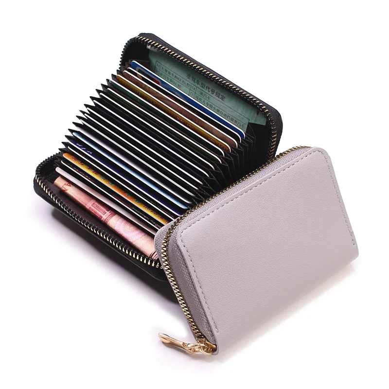 Compacte portemonnee van leer, creditcardhouder, reisportemonnee voor dames, 20 kaartsleuven, klein kaartetui met