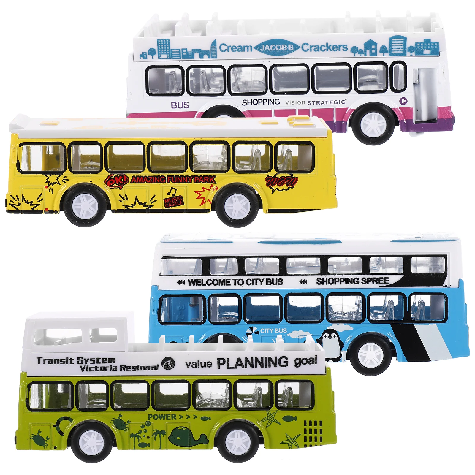 4 Pcs Bus Model for Kids Pull Back Toys Birthday Gift Boys Open The Door Toddler