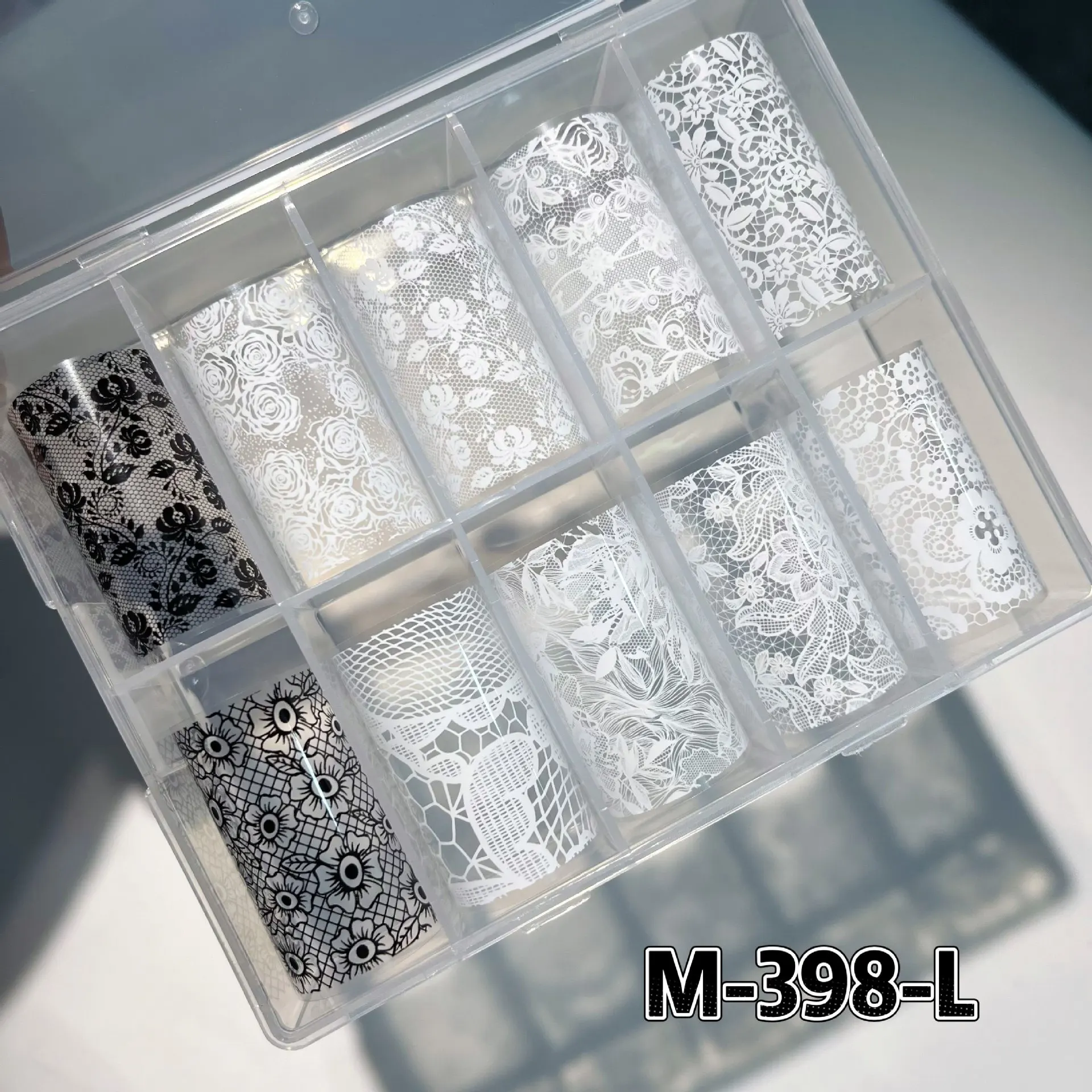 Brown Blue Red Hollow Lace Nail Decals Starry Sky Foils Nail Stickers 10Rolls Retro Colorful Lace Foil Transfer Nail Stickers