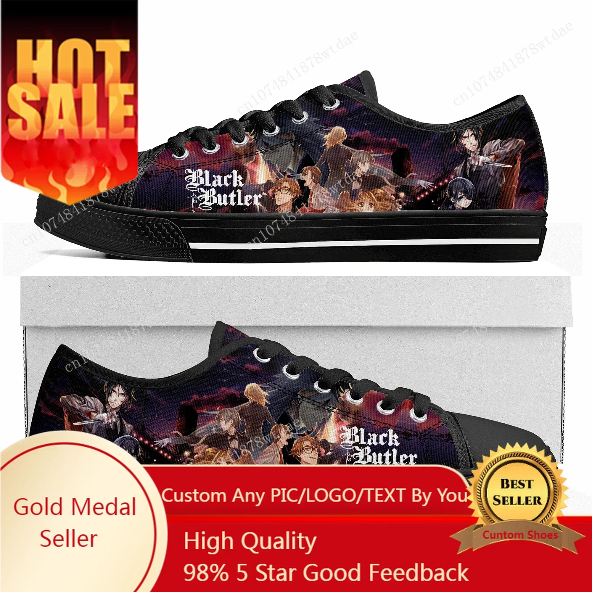 Black Butler Low Top Sneakers Womens Mens High Quality Canvas Sneaker Casual Japanese Anime Cartoon Customize Shoes
