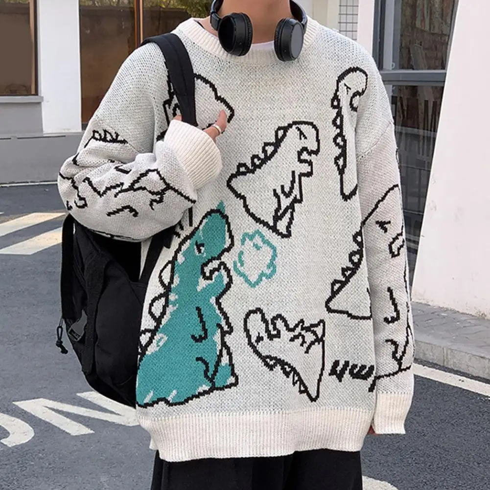 Anti-pilling  Cute Dinosaur Pattern Men Sweater Knitting Men Sweater Long Sleeves   for Home