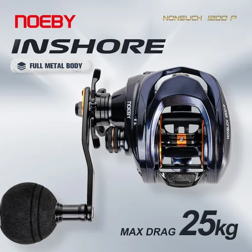 Carrete de pesca Noeby Inshore Baitcasting, arrastre máximo de 25kg, cuerpo totalmente metálico, relación trasera de 6,31, carretes de pesca de agua salada de gran juego