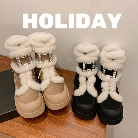 

Women's Boots, with A Suede Upper and Artificial Long Plush Lining. The Rubber Sole Is Soft, Comfortable, and Warm