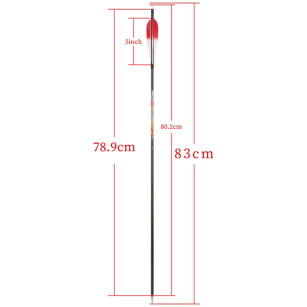 12pcs 32 polegada Tiro com Arco Puro Carbono Seta Espinha 250-600 com 5 polegada Natural Pena e À Prova de Explosão Anel Caça Acessórios