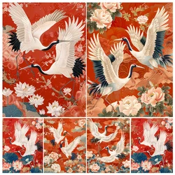 Painting By Numbers Animals Crane Red Sky Landscape Adult Oil Kit DIY Acrylic Paint Canva Artwork Gift Home Decorate