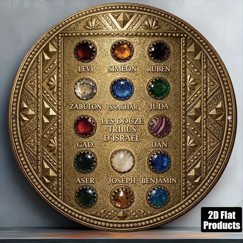 2D Metal Sign 8x8in Round Aluminum Plate Vintage Twelve Tribes of Israel Decor for Living Room Office Wall Art Gift