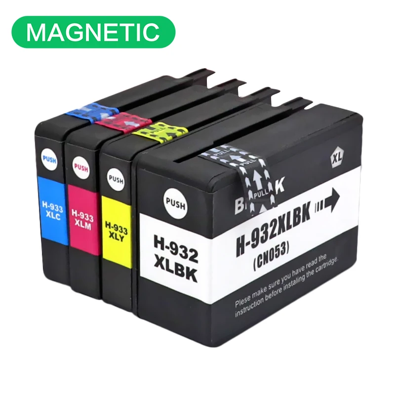 4X Magnetic Compatible Ink Cartridges for HP932 for HP 932 933 Officejet Pro 6100 6600 6700 7110 7610 7612 Printer For HP933 XL