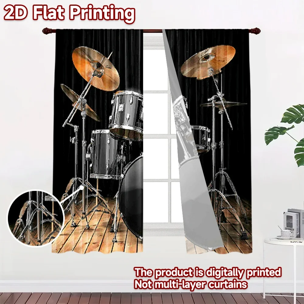2D flat 2pcs Curtain Modern Minimalist Style Curtains Drum Set on Stage Durable polyester fiber Family Party Decoration Perfect