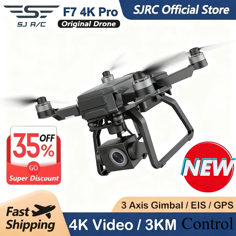 

SJRC F7 Профессиональный дрон с камерой 4K PRO — 3-осевой подвес + EIS, позиционирование 3 км 5G WiFi FPVGPS, бесщеточный складной радиоуправляемый квадрокоптер