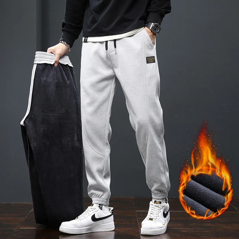 

Зимние мужские новые теплые флисовые спортивные штаны, свободные бархатные утепленные повседневные брюки, модные спортивные брюки Harlan Bound Feet