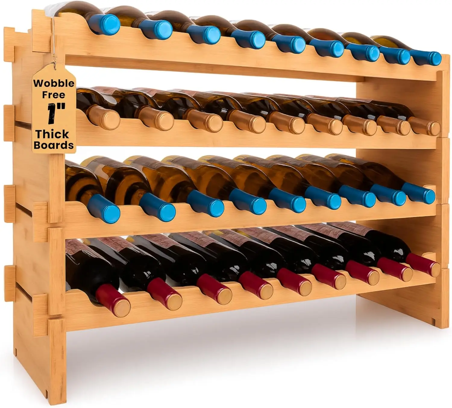 

36 Bottle Wine Rack Stackable Bamboo Freestanding, 4-Tier Modular Shelf, Sturdy Wobble Free, Upgraded 2026 Design, Eas