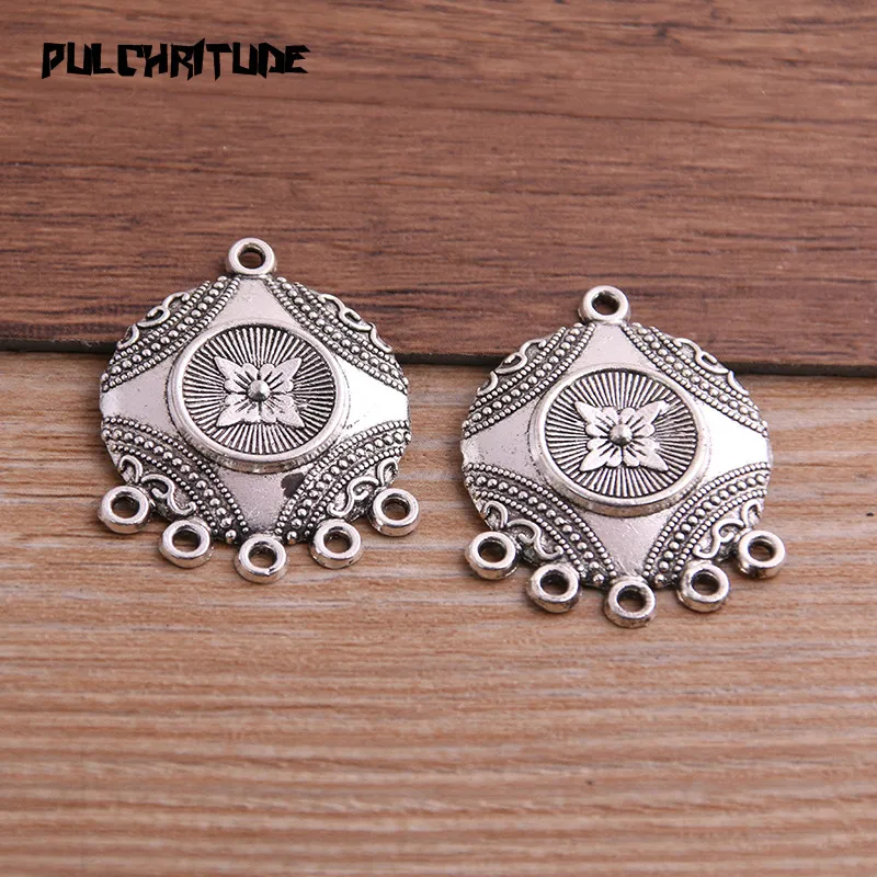 PULCHRITUDE 6pcs 25*32mm Two Color Zinc Alloy Round Flower Connectors Jewelry Making DIY Handmade Craft