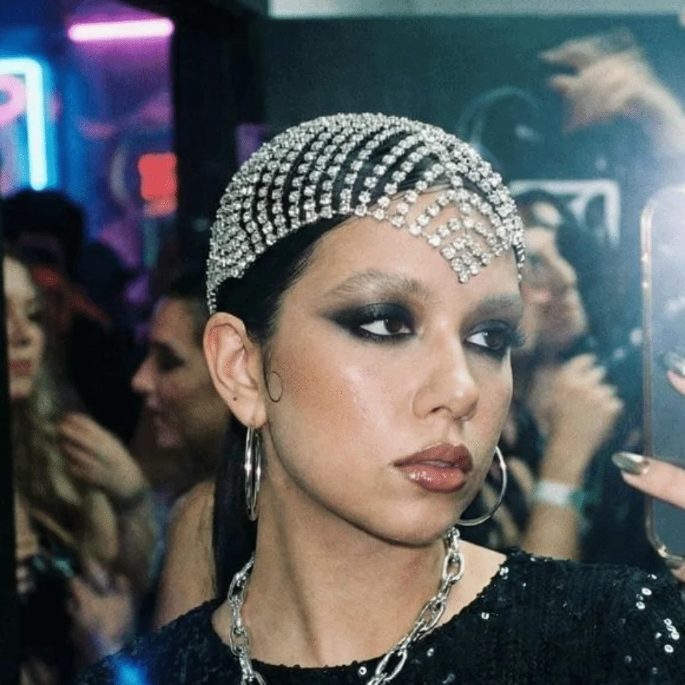 

Silver Elegant Shiny Headpiece Cap Glitter Gold Multi-Layer Rhinestone Headband Headwear Bling Crystal Head Chain Bridal