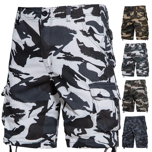 Pantalones cortos de camuflaje para hombre, monos de camuflaje para hombre, pantalones cortos holgados informales para deportes al aire libre, pantalones cortos cómodos de algodón con bolsillo lateral