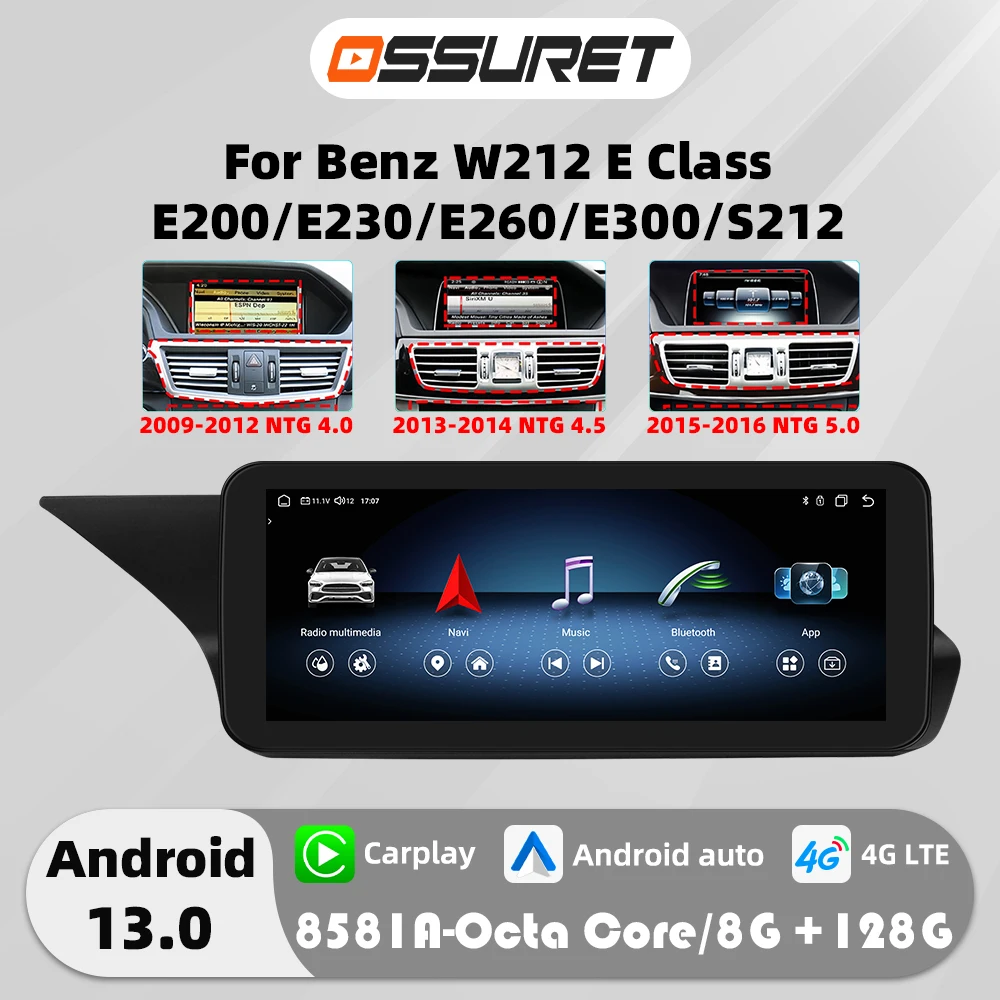 4G Carplay Android 13 Auto Car radio For Mercedes Benz W212 E-Class NTG 4.0 4.5 5.0 E200 E230 E260 E300 S212 Multimedia player