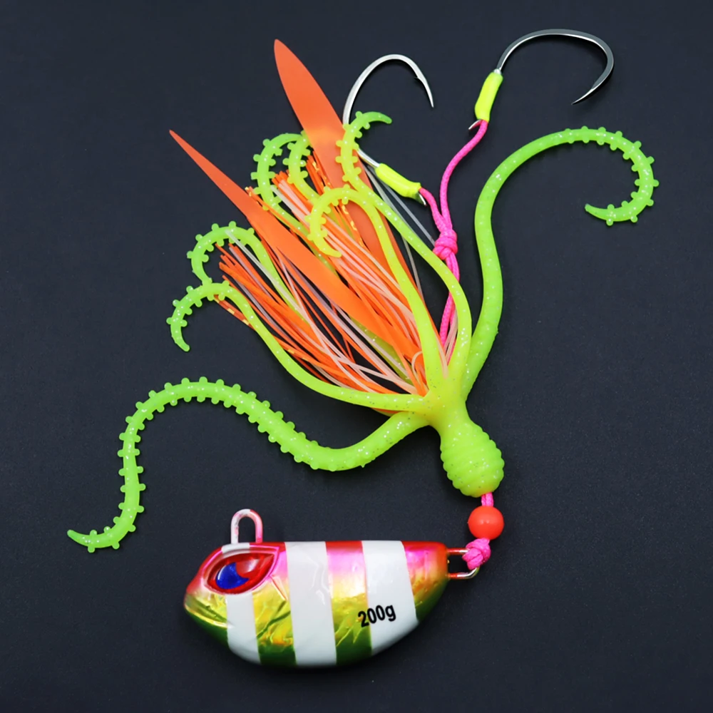 ZYZHE 1 Stück Hybrid-Jig für Meeresangeln 100/150/200G JIG mit Weichem Oktopus-Köder Salzwasser-Bootsangelköder Ideal für Tiefseeangeln – Detail 9