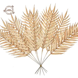 6/12PCS Lustrous Golden Artificial Palm Leaves Lifelike Tropical Decor Perfect for Wedding Christmas Sukkot Striped Iron Tree