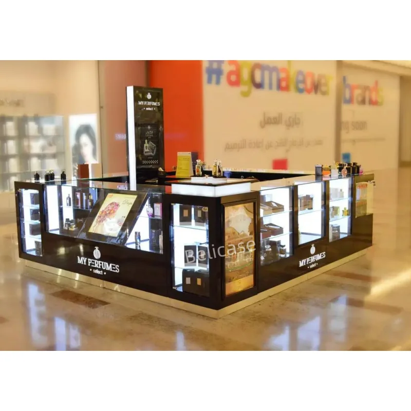 

2025customized.Elegant Perfume Showcase Design Cosmetic Display Counter Fragrances Display Cabinet Shopping Mall Perfume Kiosk f