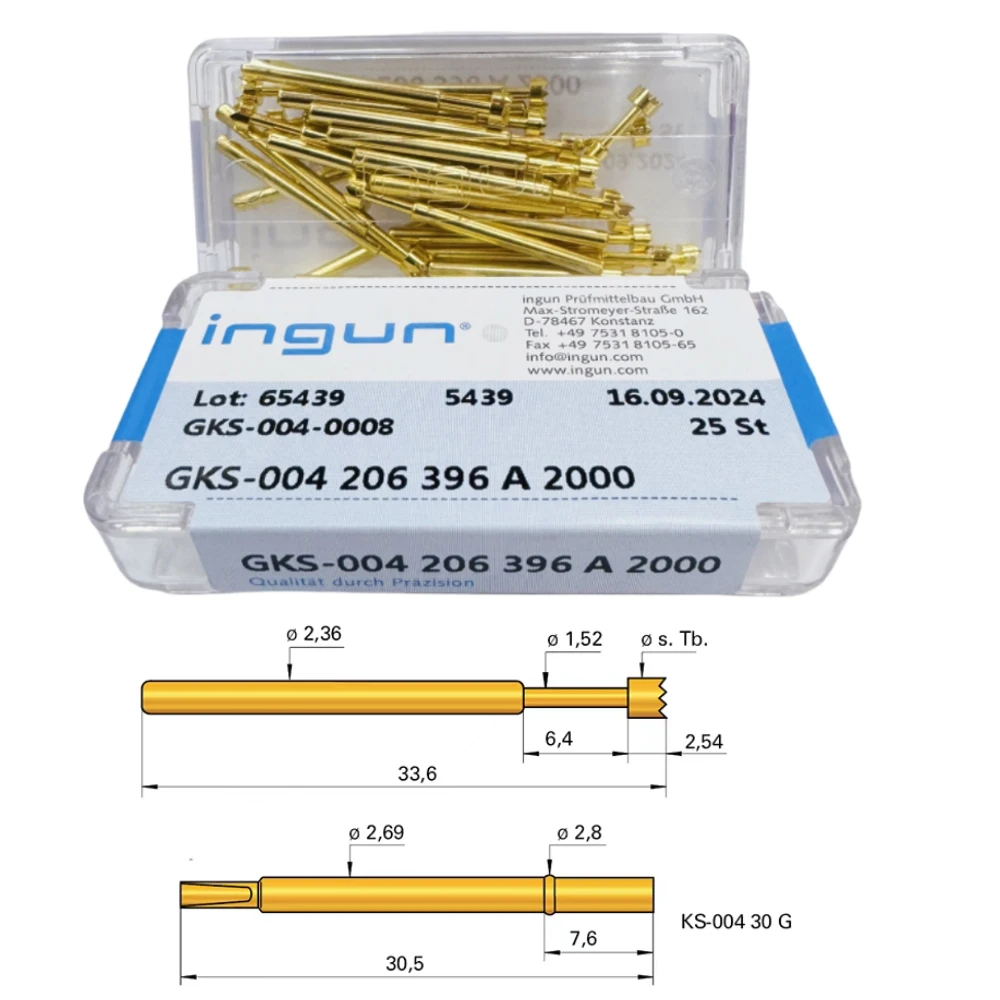 

50PCS/Box INGUN Probe GKS004 Series 2.36mm Gold Plated Test Pin SK4 Telescopic Spring ICT Fixture Top Needle
