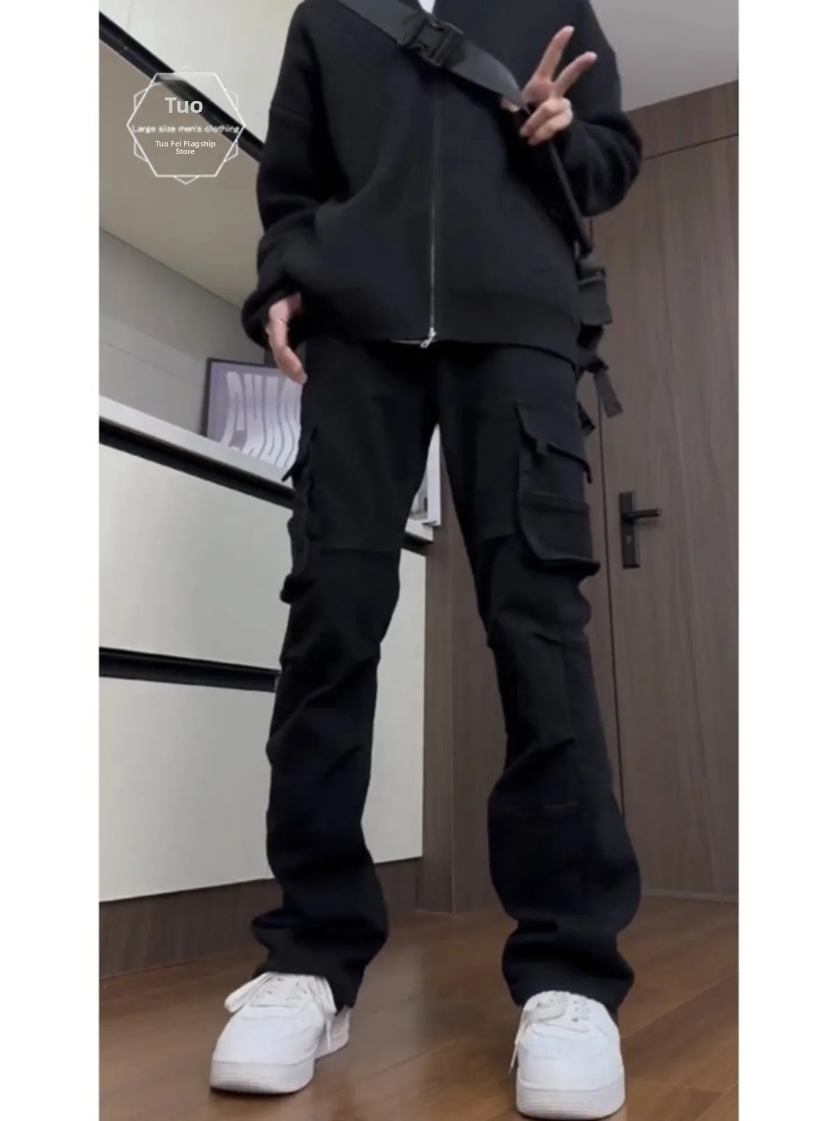 

Retro American Workwear Jeans Men's Straight Leg Casual Trousers High Street Flared Sport Long Pants Spring Trendy Cotton Pol...