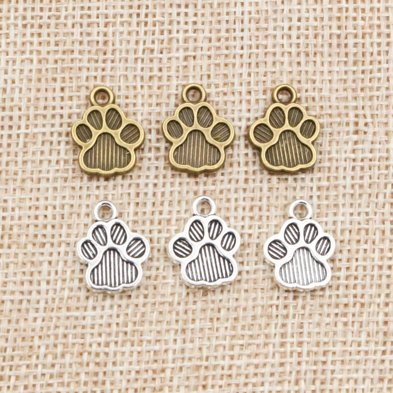 40pcs 15x11mm Antique Silver Plated Bronze Cat Or Dog Footprint Handmade Charms Pendant DIY Jewelry Making Accessories