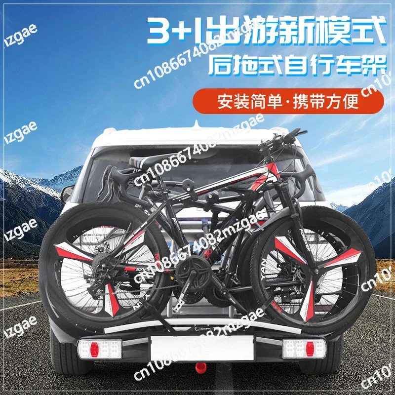 Car mounted rear mounted bicycle rack with mountain mounted frame that can open the tailgate