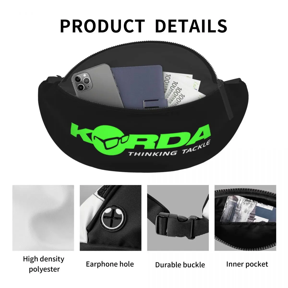 Kordas Fishing Logo Fanny Pack Women Men Custom Crossbody Waist Bag for Running Phone Money Pouch