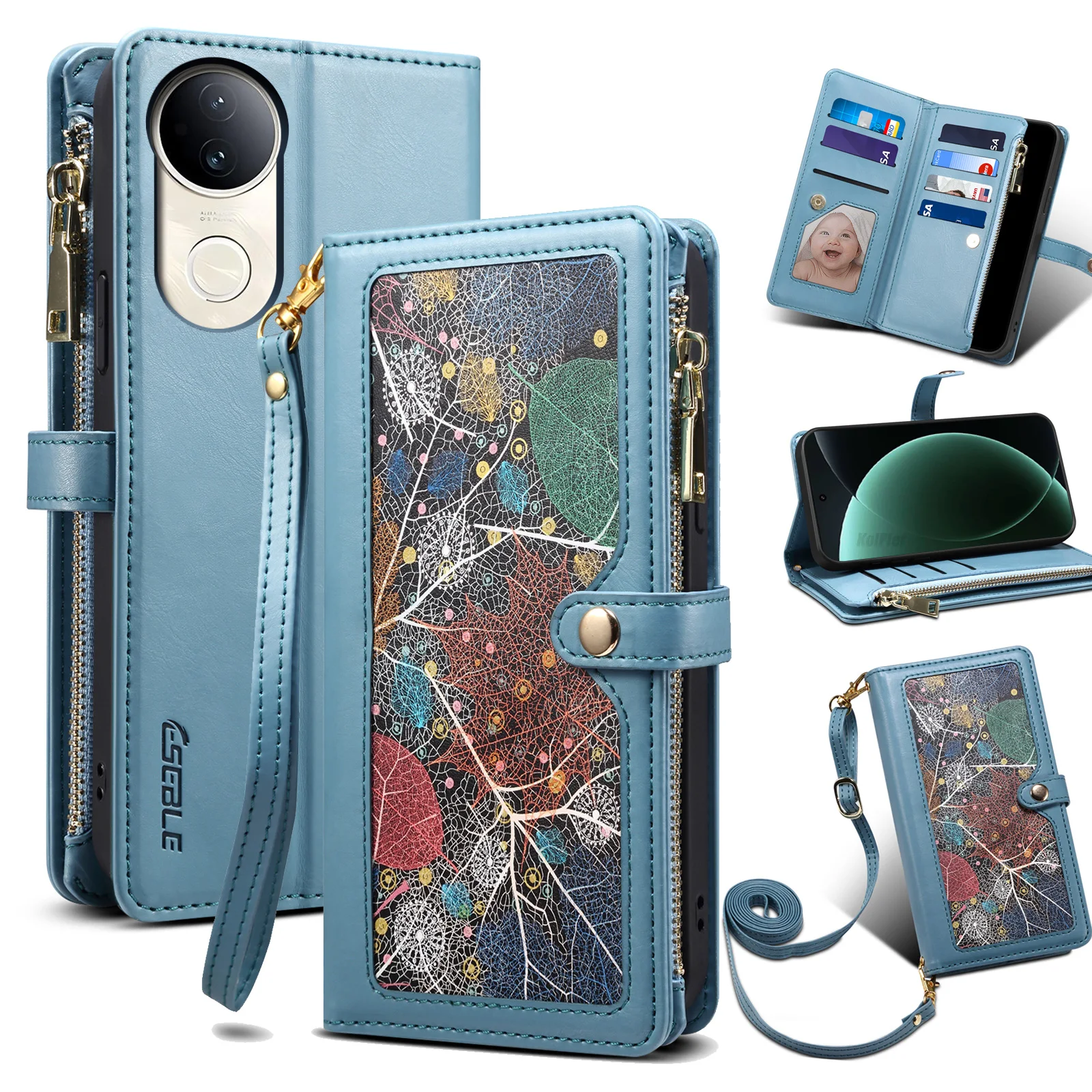 

Кожаный флип-чехол с ремешком и принтом на молнии для VIVO V50 VIVOV50, чехол для мобильного телефона с отделением для карт, бесплатная веревка