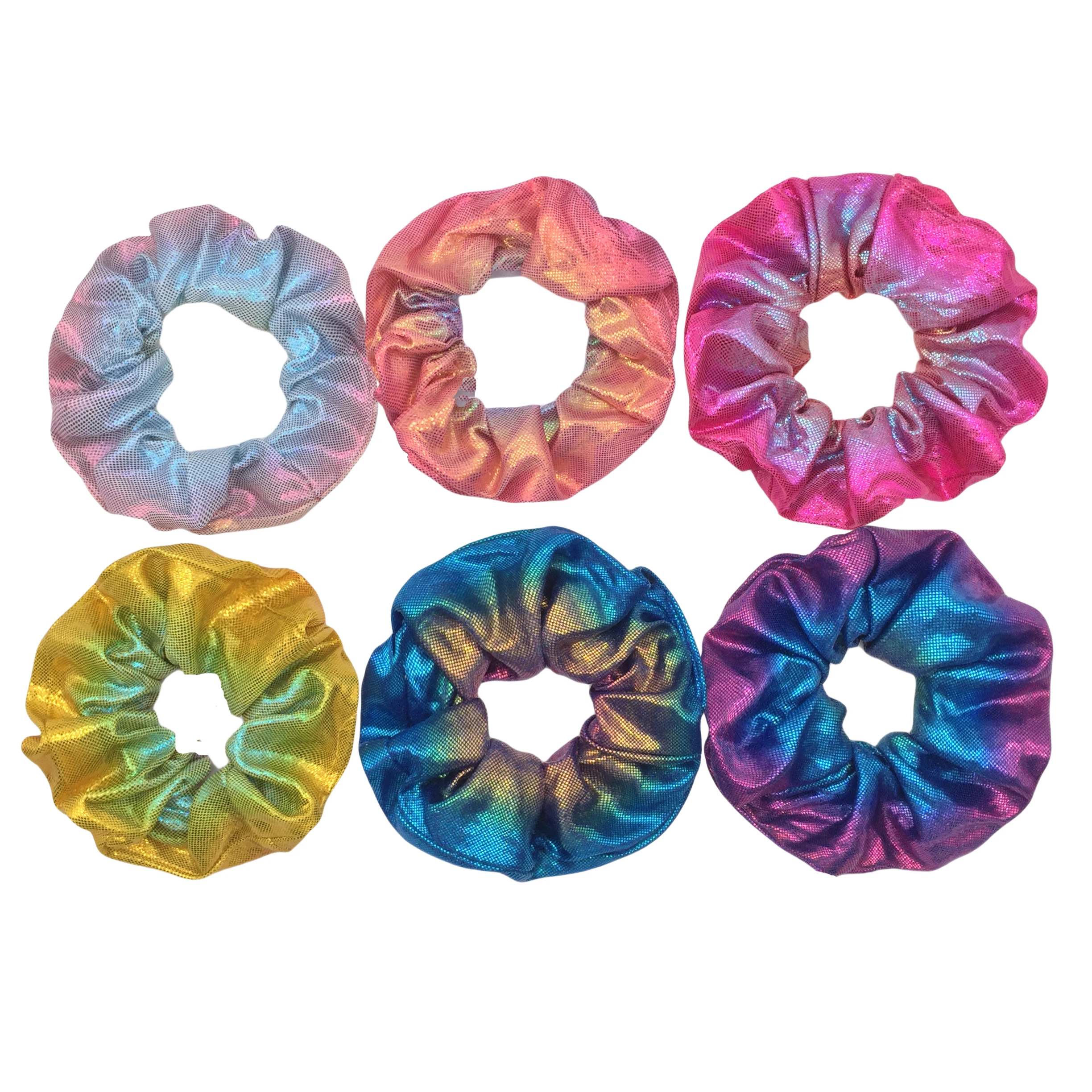 6pcs Colorful Metallic Scrunchies -Shiny Mermaid Hair Ties Elasticated Neon Hair Ties for Ponytail Holder and Hair Accessories