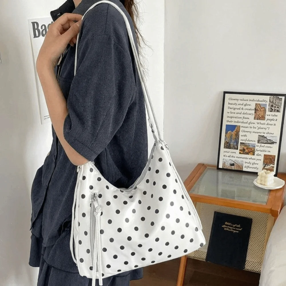 Fashion PU Leather Polka Dot Shoulder Bag Large Capacity Lightweight Tote Bag Underarm Bag Backpack Bucket Handbag Travel
