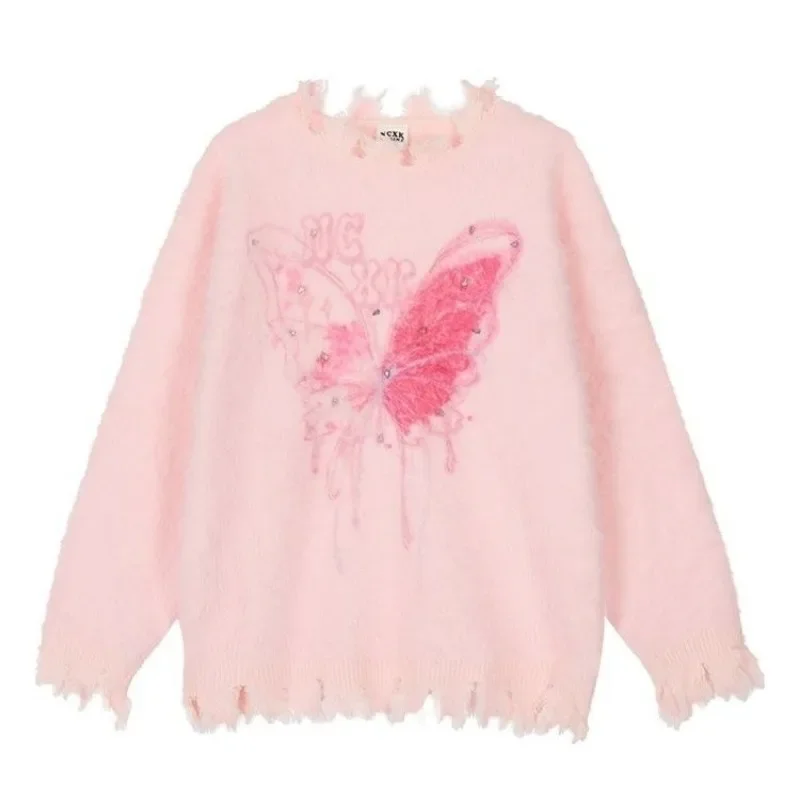 Korejpaa Sweet Retro maglioni donna Japan Style Pink Butterfly maglione autunno inverno nuovo Versatile Pullover in maglia morbida top