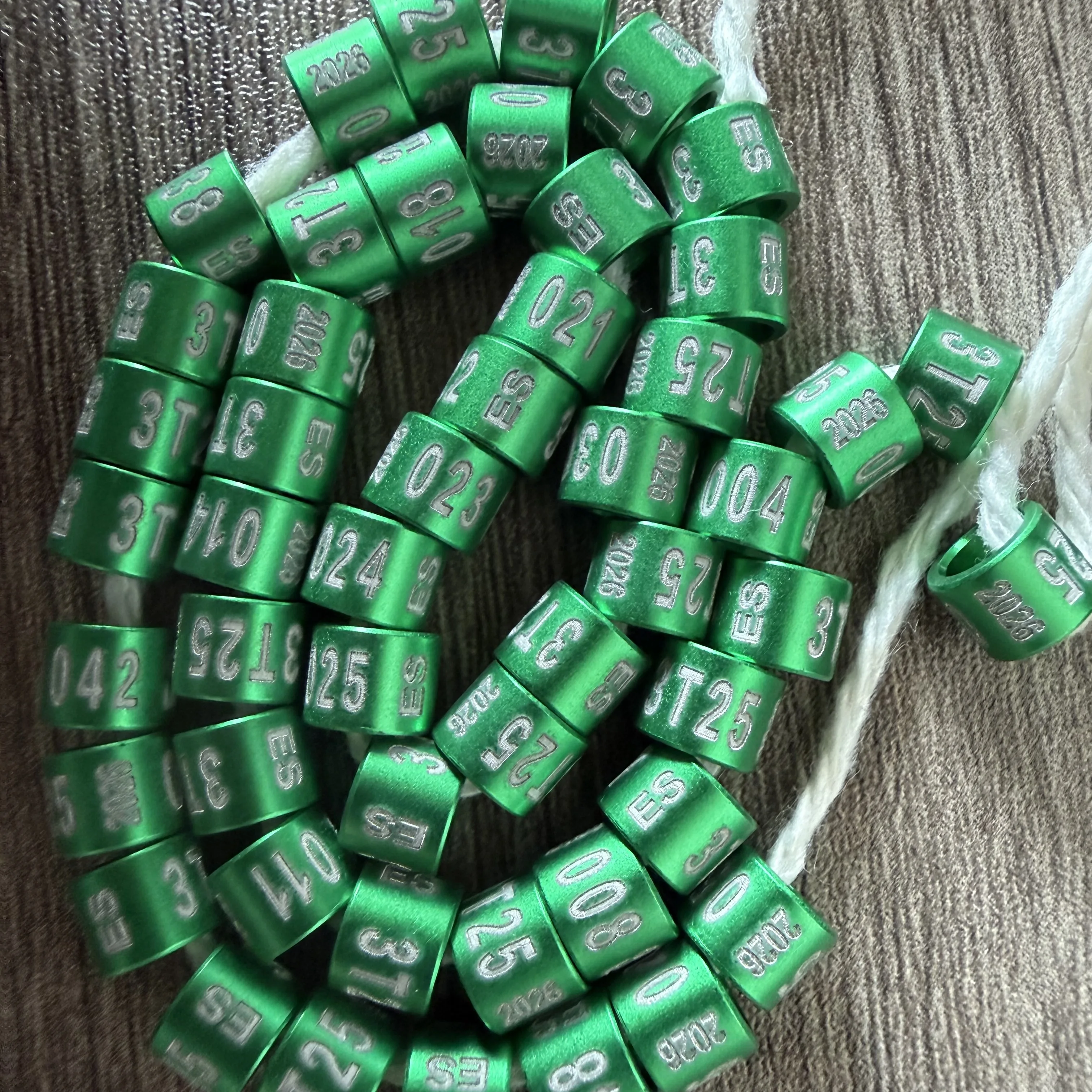 Custom 50PCS Aluminum Bird Leg Bands 2026 Green, Closed for Newborn 10days