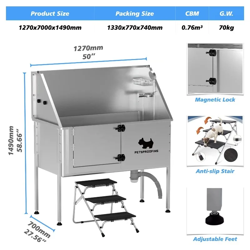 2026 Novelty Designed Walk-in Stainless Steel Animal Shower Washing Machine Dog Hydrotherapy Grooming Tub Pet Bathtub for Dogs