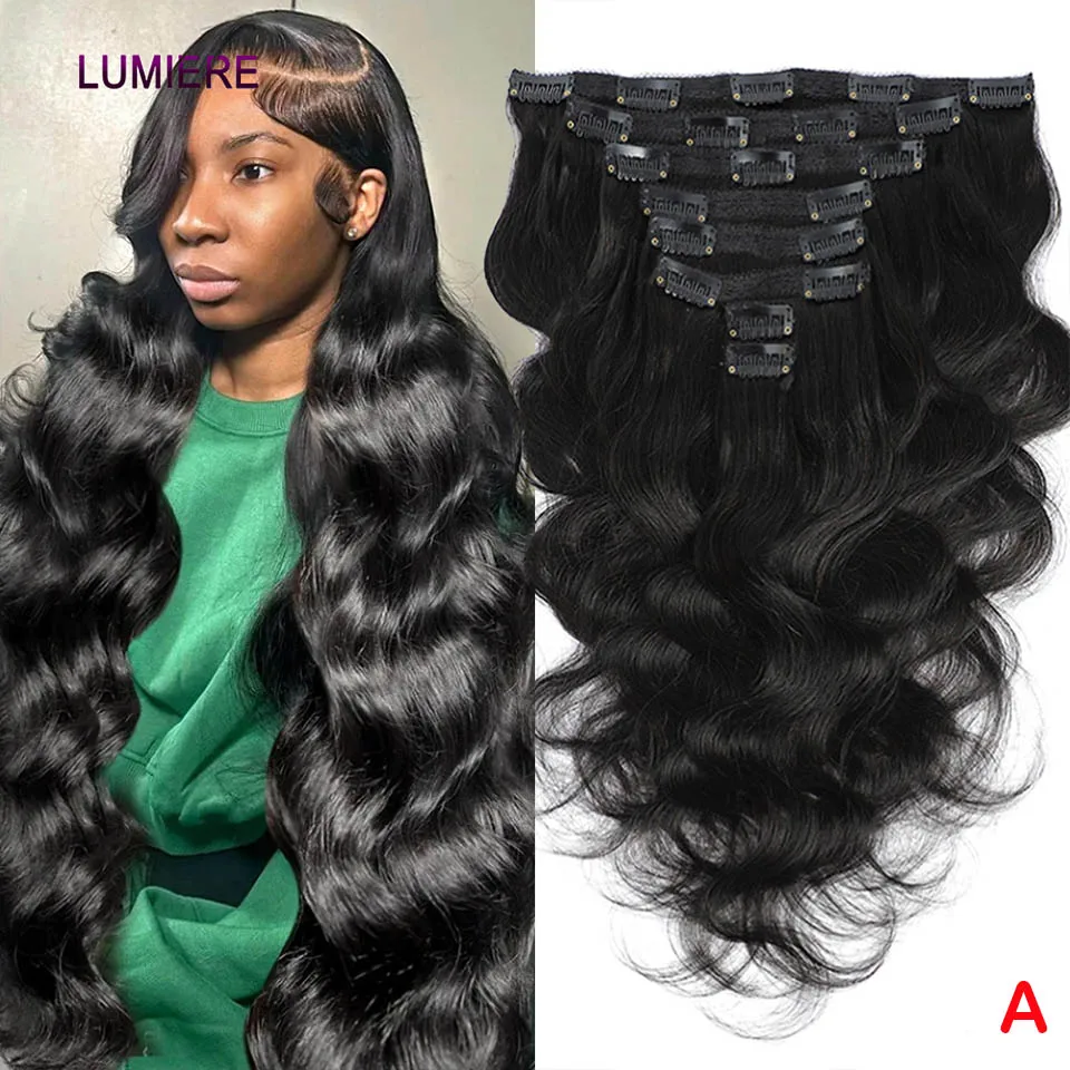 

Body Wave Clip In Human Hair Extensions Full Head Virgin Hair Clip on Hair Extension for Women 8 Pcs/Set Double Weft 20A