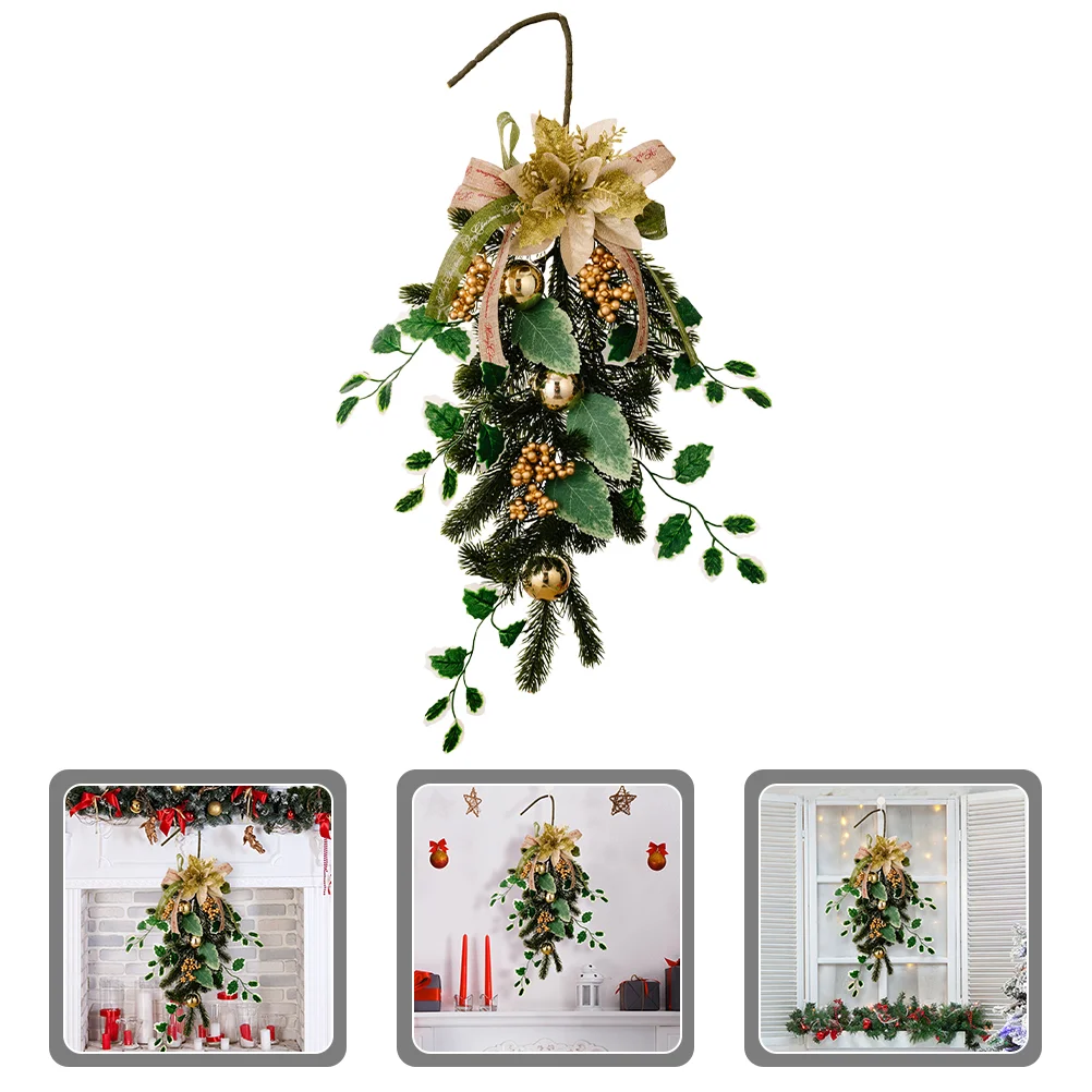 ประตูแขวนคริสต์มาสคว่ําของขวัญพวงหรีดเครื่องประดับ Swag Garland พวงหรีด Xmas Teardrop Ball