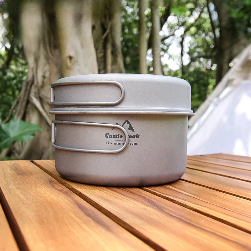 

Outdoor Camping Titanium Pot Tableware Lightweight Foldable Picnic Camping Outing Set Pot Multifunctional Frying Pan Best Gift