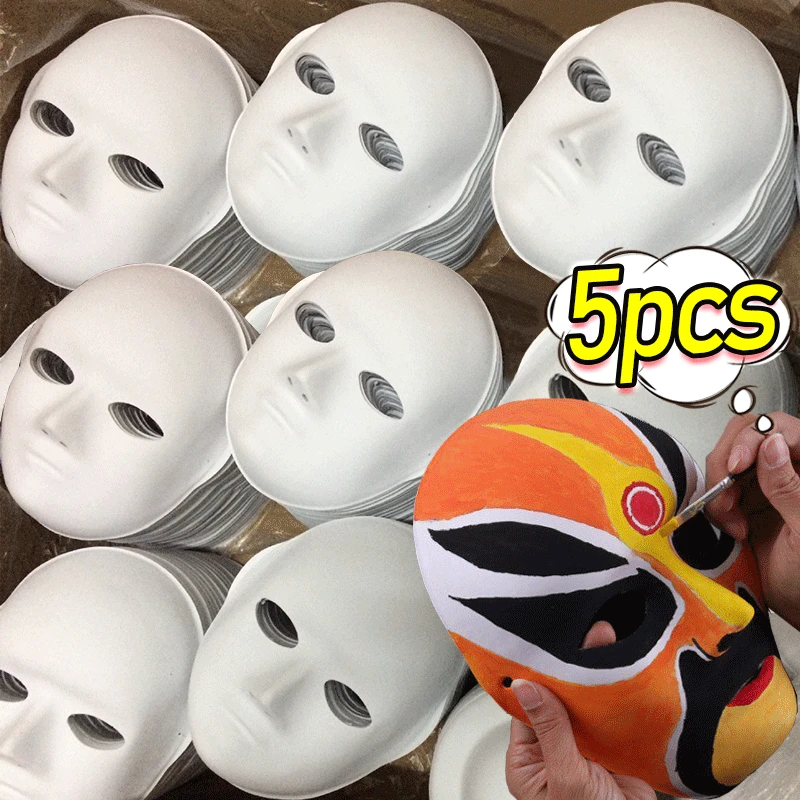 5PC White Paper Pulp Blank Mask Full Face DIY Hand Drawing Doodle Party Ghost Masks Peking Opera Facial Makeup Basic Accessories