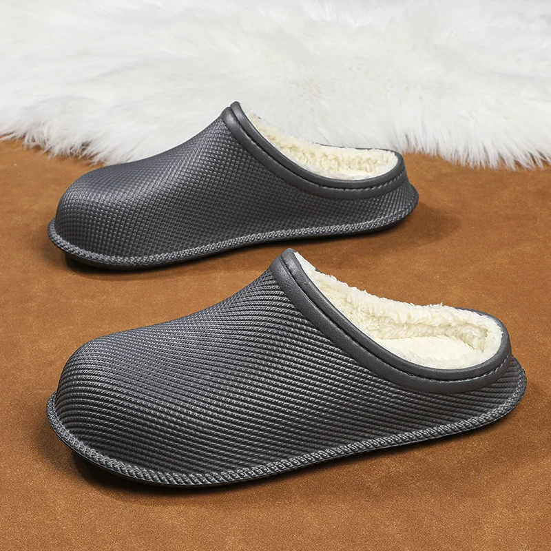 Unisex Indoor Winter Slippers Thick Cushion Sole Waterproof Easy‑wash EVA Shell Soft Fuzzy Lining Home Closed‑toe Slip‑on Shoes