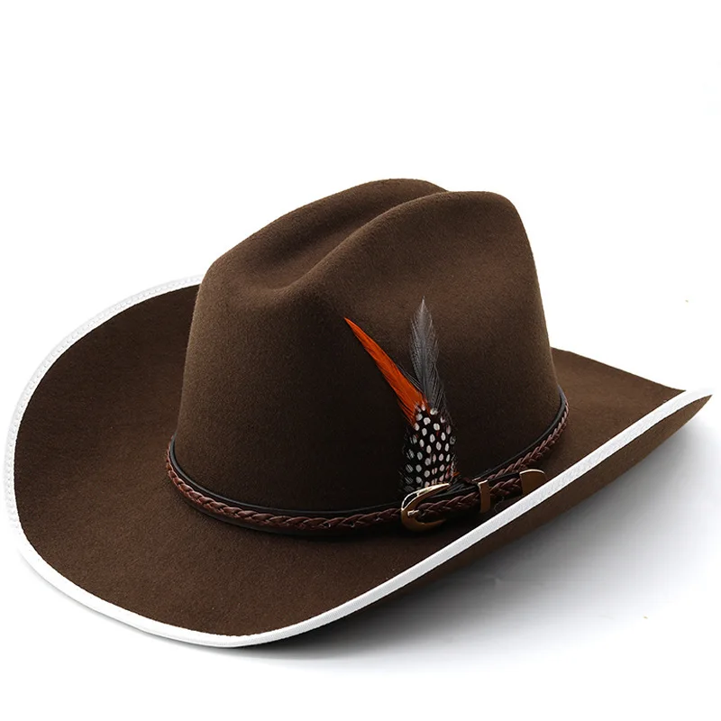Western Feather Men's And Women's Fashion One Word Woolen Top Ethnic Style Tibetan Cowboy Hat