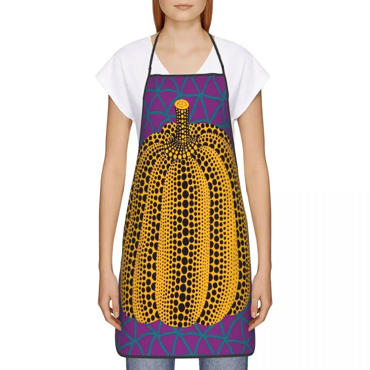 Unisex Midnight Pumpkin Yayoi Kusama Bib Apron Adult Women Men Chef Tablier Cuisine for Kitchen Cooking Modern Art Baking