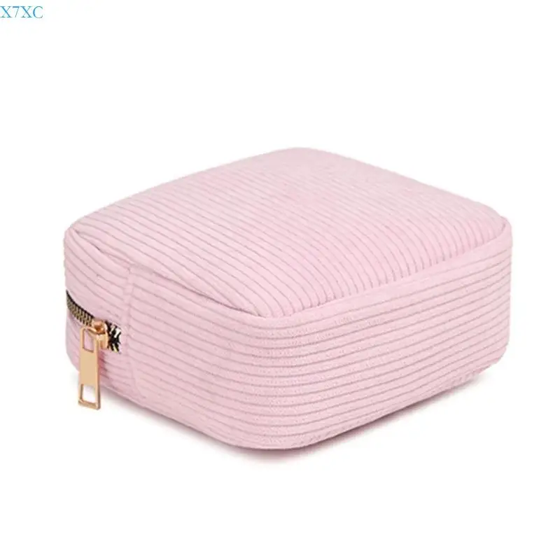 

X7XC Corduroy Coin Purse Small Makeup Bag Zippered Earphone Cosmetic Pocket
