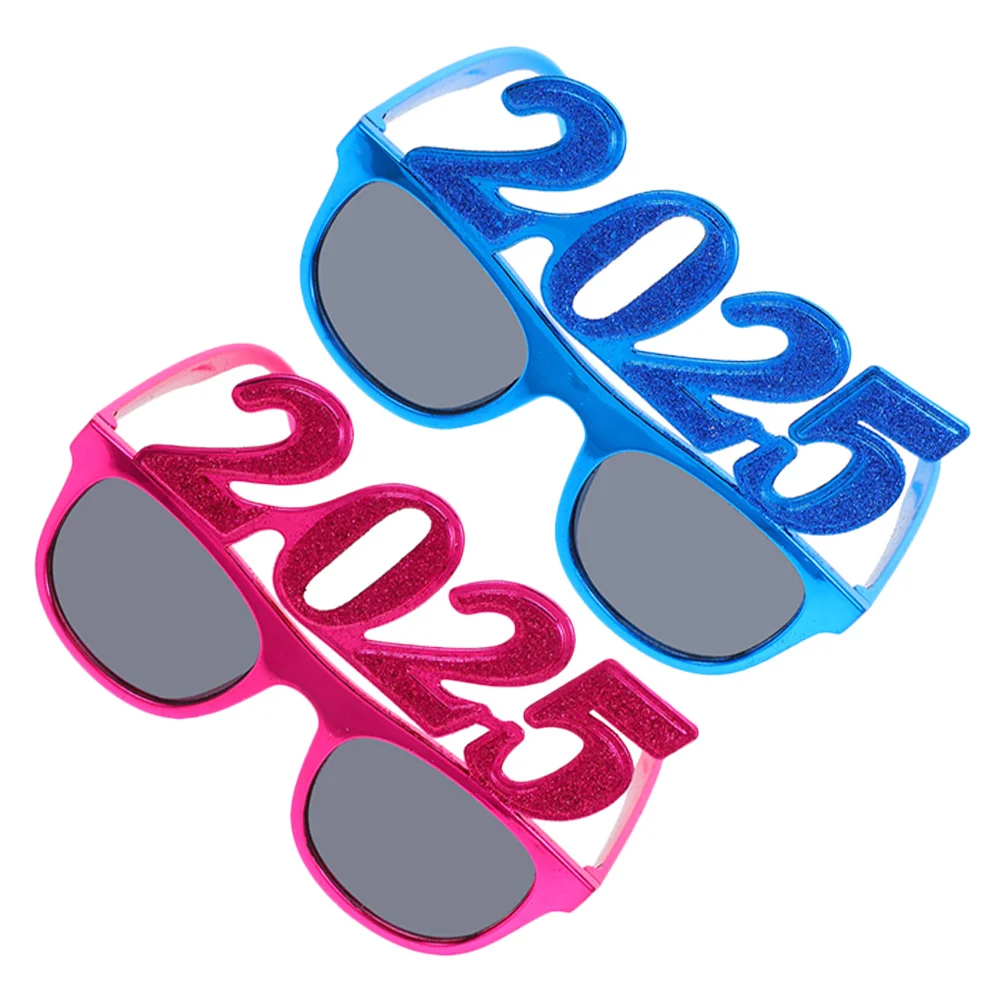 2 個のキラキラ 2025 パーティーグラス新年眼鏡楽しい写真小道具パーティー用品お祝い新年グラス