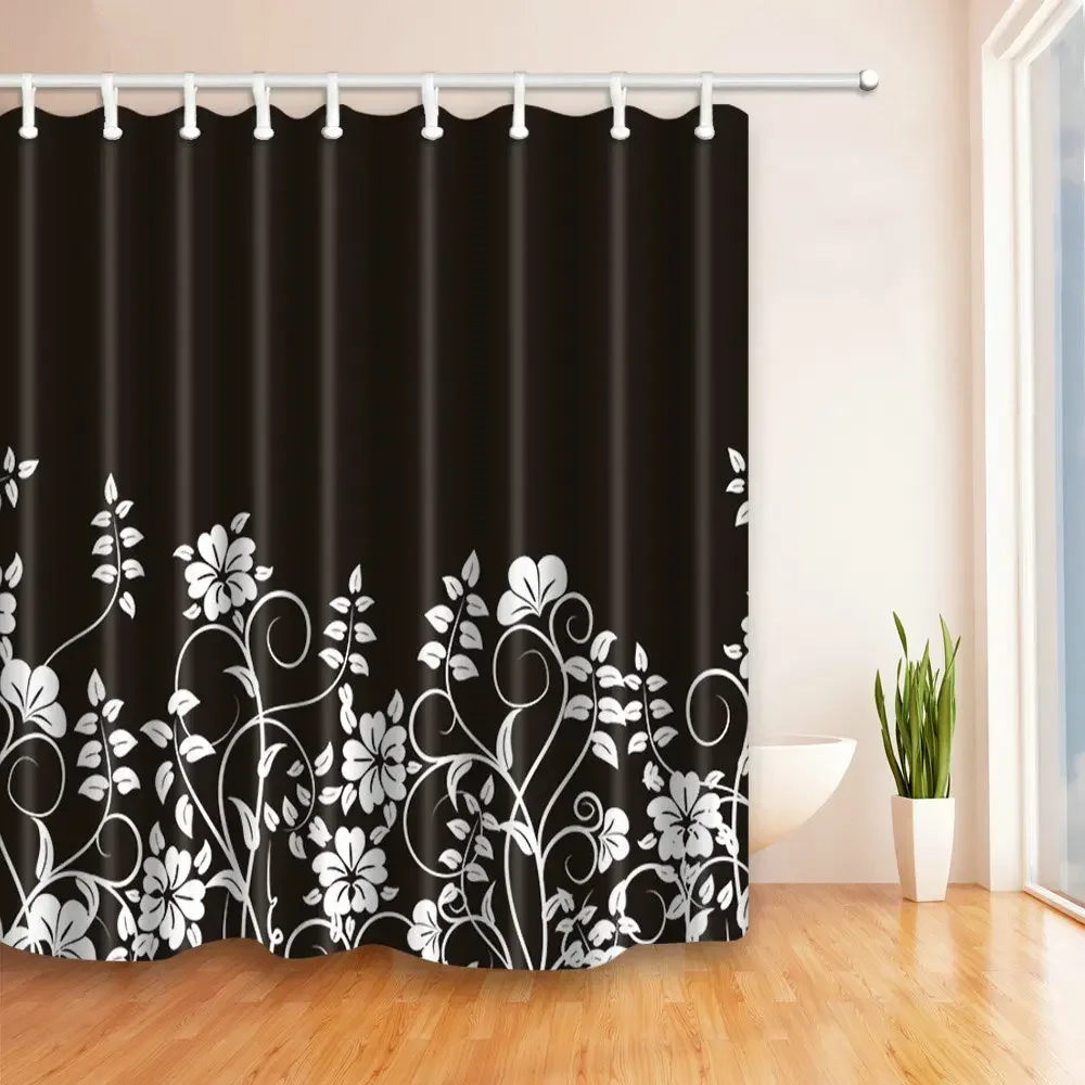 Black white Flower Shower Curtains Bathroom Curtain Waterproof 3d Print Modern Bath Curtain Polyester Fabric 12 Hooks 180*180cm