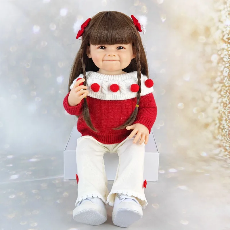 55cm Pinchable Reborn Doll Girl Children Bathing Companion Washable Toys Simulation Baby Doll Toddler Christmas New Year Gift
