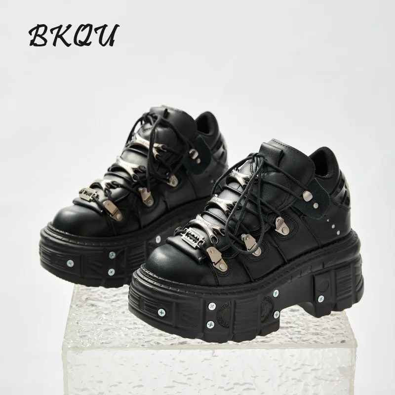 

BKQU Punk Boots Men and Women 2024 New Fall Trend Dark Daddy Shoes Thick Sole Heavy Metal Decorative Personality Design