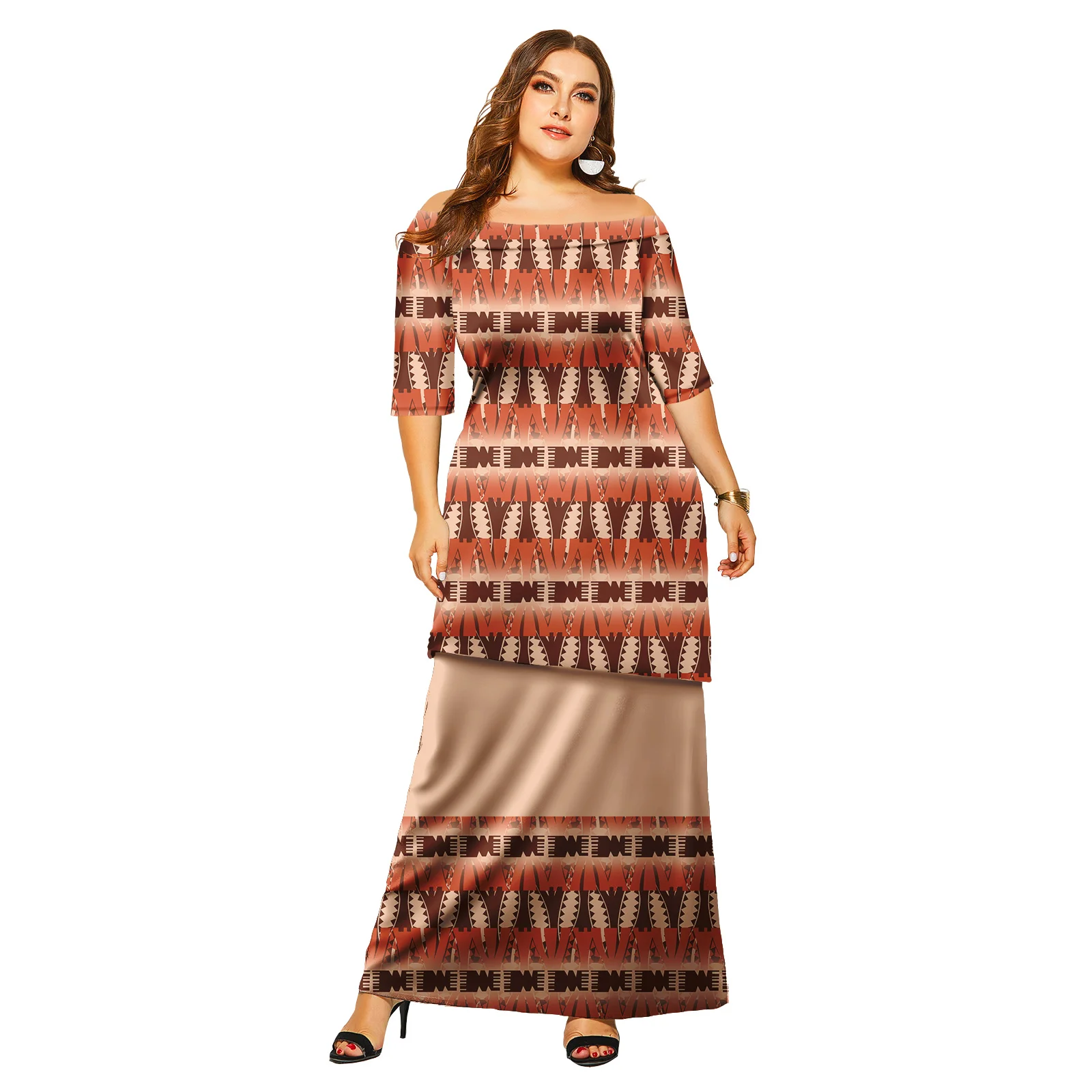 

Fiji Design Boutique Custom Lady Dress Tapa Party Puletasi Dress Polynesian Beach Women 2pc Set Clothes Classic Puletasi Samoan