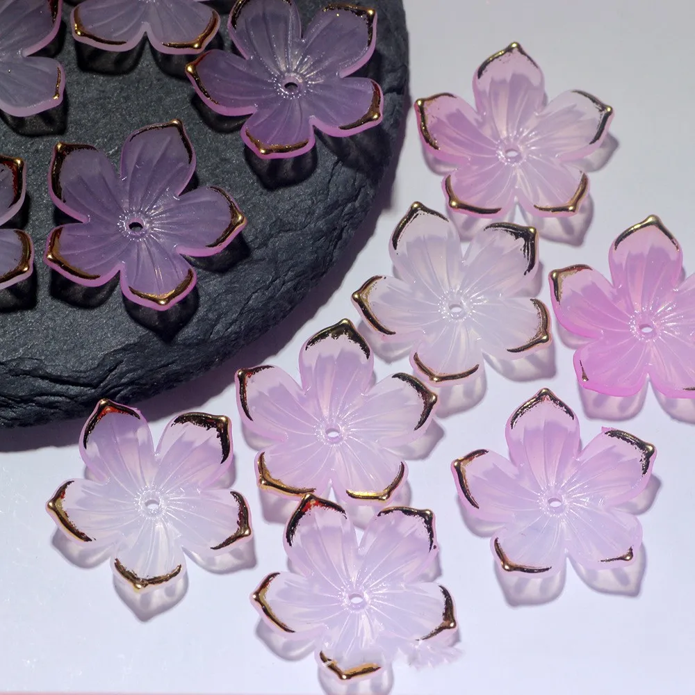 20pcs/lot 23mm 5 Petals Acrylic Flower Beads Caps For DIY Clothing Accessories Handmade Materials Hair Jewelry Making Findings