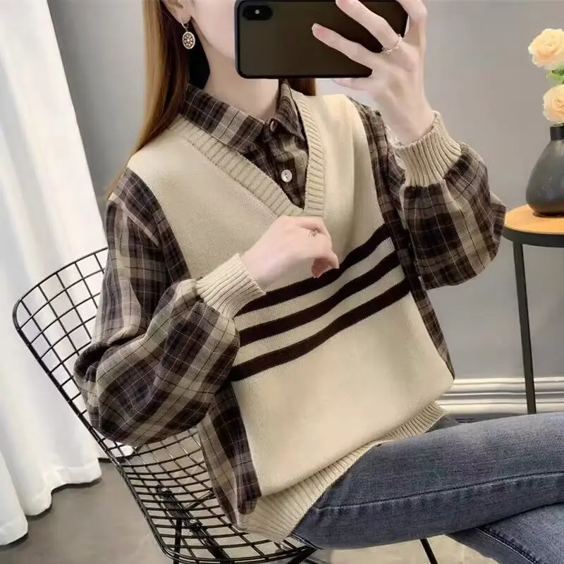 

Women's Polo Collar Knitted Button Loose Korean Casual Pullovers All Match Warm Blouses Autumn Wear New Fashion Sweaters M183