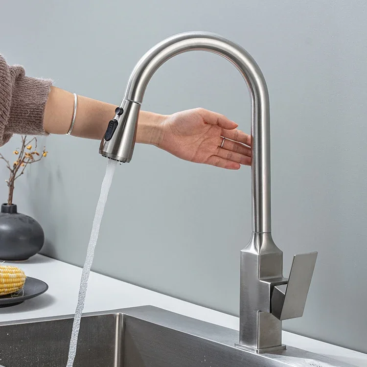 Stainless Steel  Touch Kitchen Faucet with Pull Down Sprayer  Hot Cold Kitchen Sink Mixer  Smart  Sensor Pull Out Kitchen Tap
