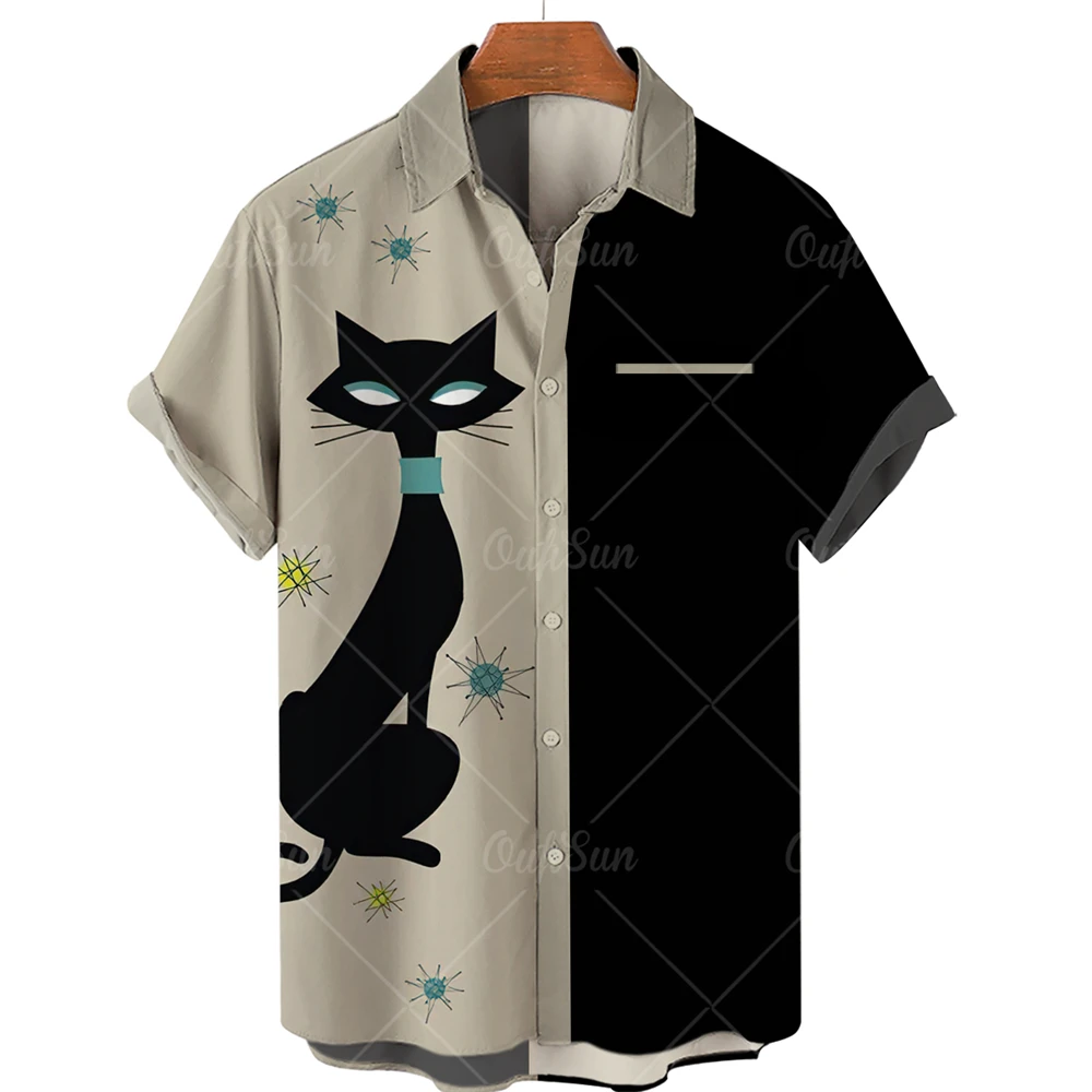 Camisa de manga corta con estampado de Graffiti para hombre, blusa Vintage con estampado de gato de dibujos animados, Floral, informal, Social,